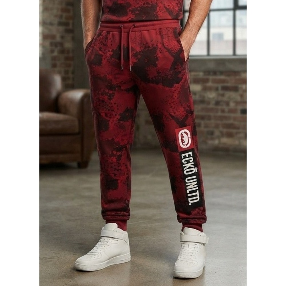 Ecko Unltd Joggers Sweatpants Splatter Print Red Cotton Active Tapered Size M?